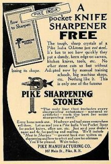 1912 Ad Pike Manufacturer India Oilstone Sharpen Stone   ORIGINAL 