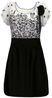 Ladies Plus Size Monochrome Lace Printed Corsage Dress #739