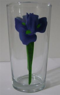 Drinking Glass Tumbler Purple Iris Stamp on Bottom 43 FG Indonesia 5 1 