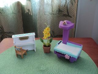 Doll furniture piano, hospital bed, flower, bicycle & scooter total 5 