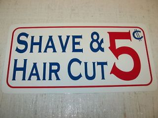 SHAVE & HAIR CUT Sign Razor vintage Barber Pole chair