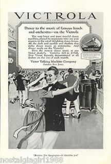 1920 AD VICTROLA PHONOGRAPH DANCING COUPLE MUSIC FAMOUS BANDS 