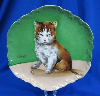 HANDPAINTED LIMOGES WALL PLAQUE WITH A KITTEN ARTIST SIGNED