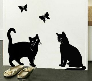 Cats & Butterflies   Vinyl Wall Sticker / Stencil
