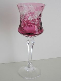 VINTAGE BOHEMIAN CRANBERRY CASED CUT TO CLEAR LEAD CRYSTAL WINE GOBLET