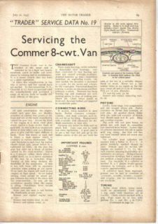 Commer 8 cwt Van Trader Service Data No. 19 1937