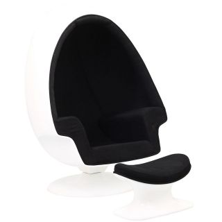 MidMod Eero Aarnio Style Egg Chair and Ottoman  White and Black