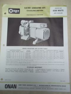   Brochure~6500 Watts NH Electric Generating Sets/Generator~Spec Sheet