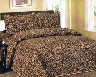   listed 3PC LEOPARD SKIN BLACK BROWN QUILT BEDSPREAD QUEEN SIZE B18095