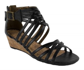 Falkon Classified Gladiator Cork Wrapped Low Wedge Sandals Black 