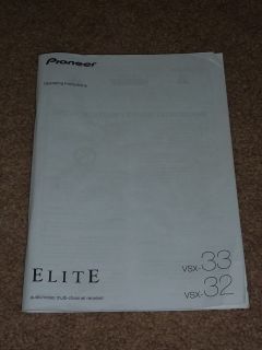   Pioneer Instruction MANUAL for VSX 33 & 32 Home Theater Receiver Elite