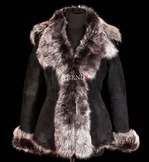 Elizabeth Short Black / Grey Ladies Real Toscana Sheepskin Leather 