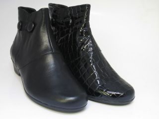 Ladies K by Clarks Merida Ella Ankle Boots Black Leather or Black Pat 