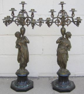 Barbedienne Pair Bronze French Figurine Candleabras