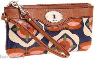 NWT Fossil Key Per BLUE FLORAL Wristlet NEW Coated Canvas SL3068