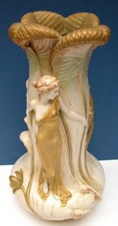 ERNST WAHLISS Amphora Art Nouveau Figural Nymph Vase 13 Inch