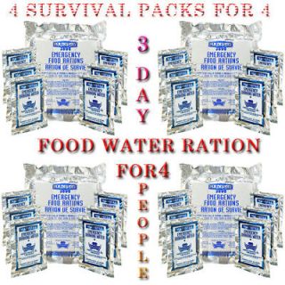   SURVIVAL PACKS 3 DAY FOOD & WATER SUPPLY FOR 4 PEOPLE 5 YR SHELF LIFE