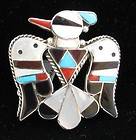 Zuni Indian Pendant Pin Thunderbird Multistone Inlay Sterling Silver 