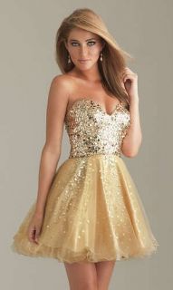 Gold Sequined Evening/Ball gown/Homecoming/Cocktail/Party/Prom dress 