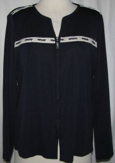 MIsook Navy Blue Zipper Front Long Sleeve Jacket 100% Acrylic Size L *