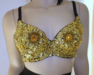   Metallic Gold Sexy Beaded Costume Belly Exotic Dance Bra 1 SIZE S/M/L
