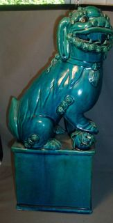 Large 19th c. Chinese Export Porcelain Flambe Turquoise Foo Lion Dog 