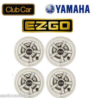 EZGO, Club Car, Yamaha Golf Cart 8 CHROME SS Hub Caps (4)