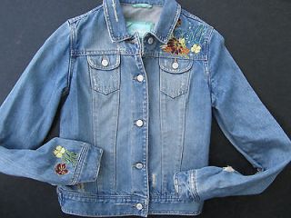 Womens/Girls Hollister Sequin Flower Destroyed Denim Jean Jacket Size 