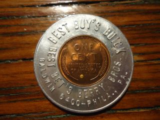1940s Lucky Penny Best Buys Buick Philadelphia wheat cent