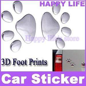 New Cute Silver 3D Paw Foot Prints Dog Decal Bumper Sticker For Car 