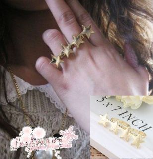 Pc Gold Plated Fashion Stylish Four Star Double Finger Ring