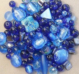 160+ Royal & Cobalt Blue Glass Bead Mix 4mm to 16mm **low s/h fee //