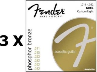 3pk Fender Acoustic Phosphor Bronze Guitar Strings 60CL