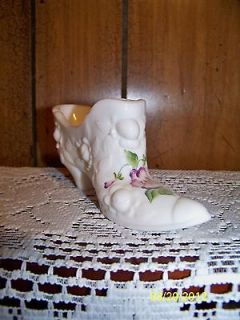 Fenton Handpainted Milk Glass White Shoe.Painted and Signed by Artist.