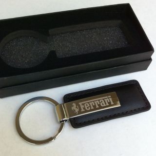 Ferrari Key Chain Ring Fob Emblem Logo Decal Necklace Leather Chrome 