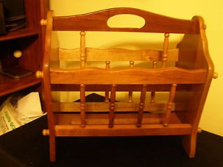 Solid wood magazine holder with spindles