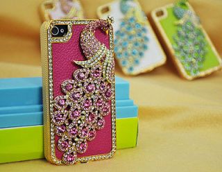 luxury RoseRed peacock diamond crytal pu skin hard case cover for 