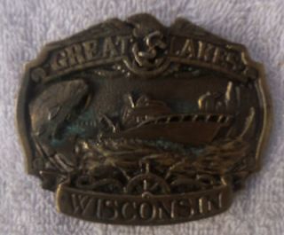  American Buckle Co. Wisconsin Great Lakes Yacht Boat Fish Belt Buckle