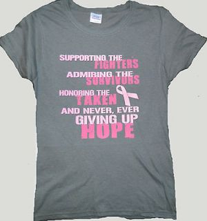   Cancer Awareness FIGHT SURVIVE TAKEN HOPE Missy Fit T Shirt S 3XL PINK