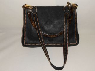 Plinio Visona Black Leather Flap Handbag Shoulder Bag Great