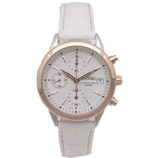 Seiko Womens SNDY42P2 Leather Synthetic Analog with White Dial Watch 