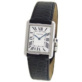 Cartier Mens W1018355 Tank Solo Stainless Steel Black Leather Watch 