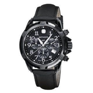 Wenger Mens 78254 GST Chrono Black PVD Black Leather Watch Watches 