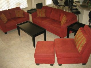 PC Red Crimson Living Room Set Sofa, Loveseat, Chair & Ottoman + 4 