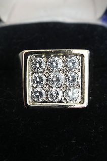 Gold Diamond Ring Mens Pave Set 9 Round Cut VS 2 Total 1.00cts G 10.8 