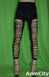 Admcity Opaque spandex shredded side footless tights leggings black 