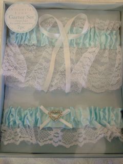 New Blue Satin and White Lace Heart Wedding Garter belt