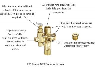 Gas air compressor discharge unloader pilot check valve combo 140 175 