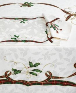 Lenox Kitchen Towels, Set of 2 Ribbon Holly Embroidered, Ivory