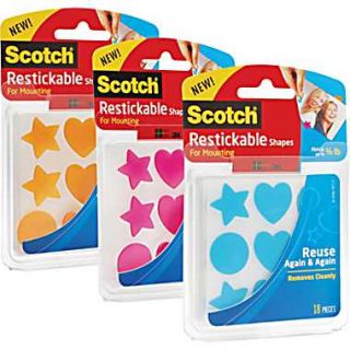 Scotch® Restickable Shapes, 7/8 x 7/8, Hearts, Stars, Dots in 